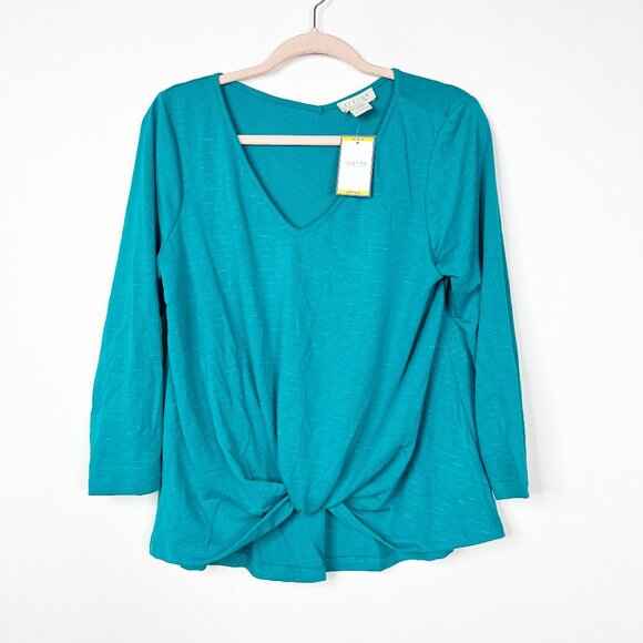 2/$30 NWT Status by Chenault Twist Front Long Sleeve Blouse Jade M #A0286 TRB2 - Picture 3 of 8